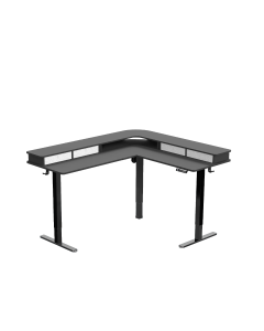 63" x 55" Two Tier Corner Electric Desk with Storage (Black)