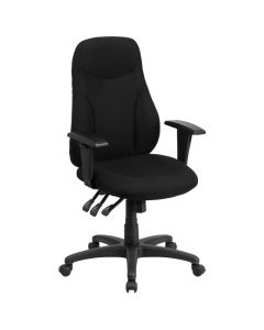 Hughes High Back Black Fabric Multifunction Swivel Ergonomic Task Office Chair with Adjustable Arms