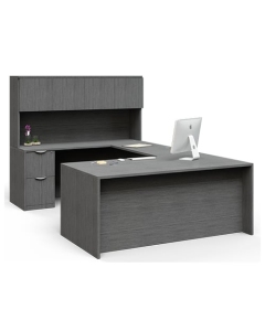 Elevate Series Double Deluxe Pedestal U-Desk with Hutch