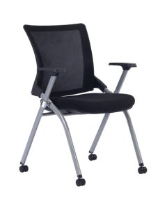 Lexi Series Mesh Back Folding & Nesting Chair with Arms and Silver Frame (Black)
