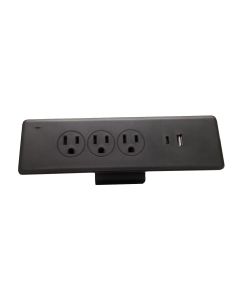Grommet or Clamp Mount Desk Power Block with 3 Outlets, 1 USB-A Port, and 1 USB-C Port